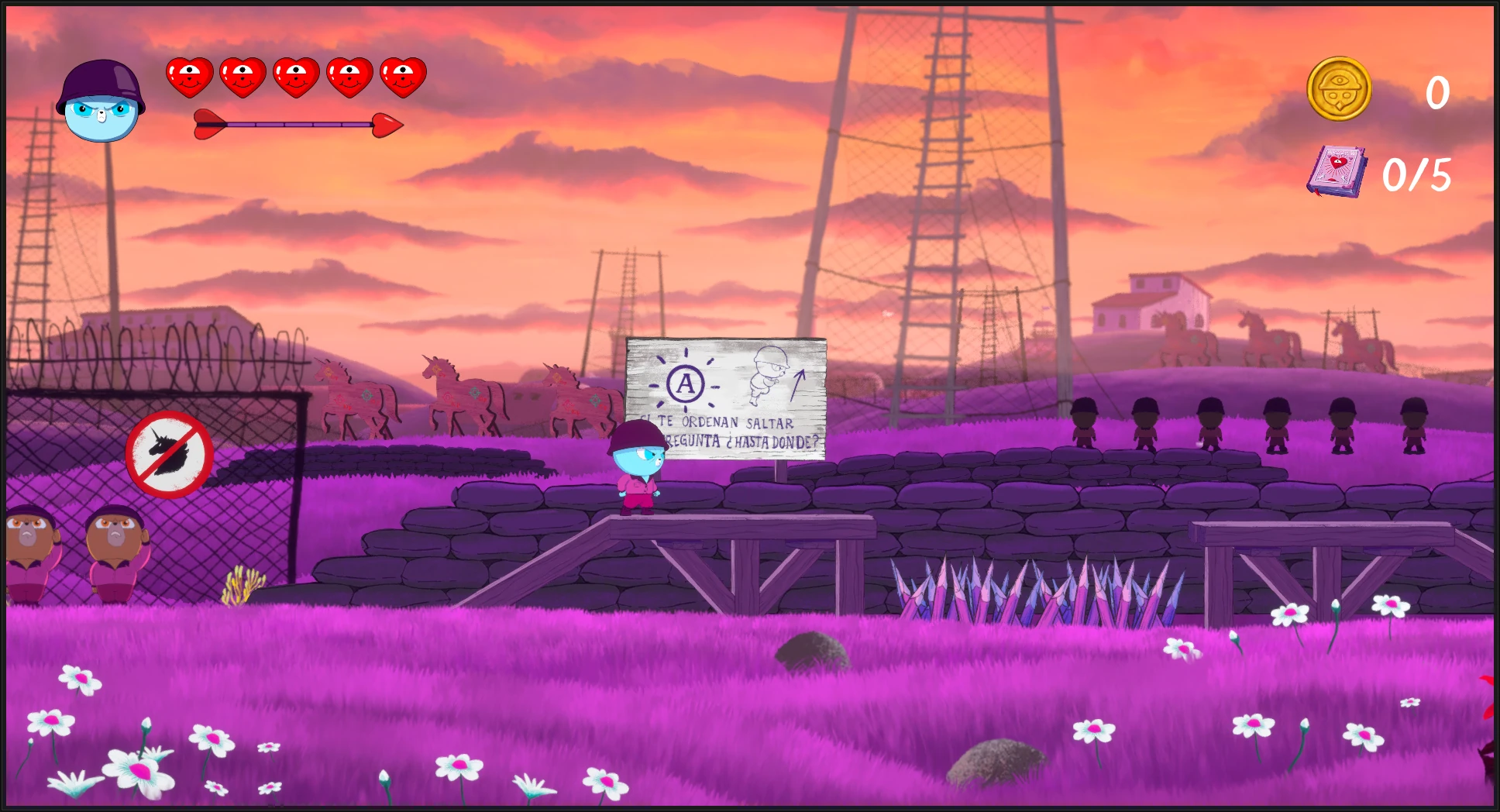 Unicorn Wars The Video-game, First level screenshot of the jump tutorial